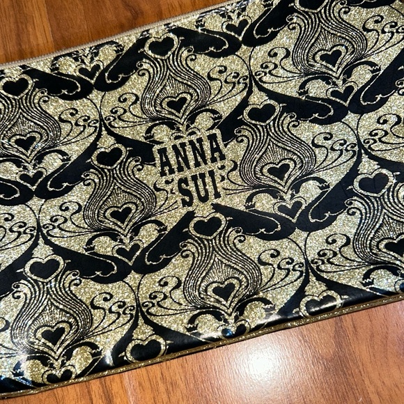 Anna Sui Black and Gold Glitter Double Wristlet Pouch